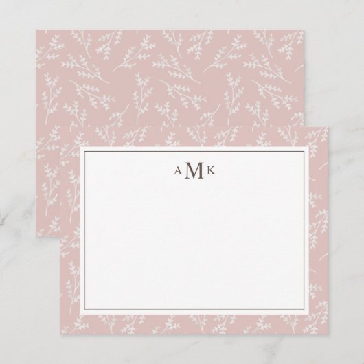 Elegant Blush Botanical Monogrammed Notitiekaartje (Voorkant / Achterkant)