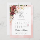 Elegant blush Bourgognige bloemgulden bladeren boh Save The Date (Voorkant)