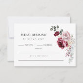 Elegant Blush & Bourgondië Bloemen QR Code RSVP Kaartje (Voorkant)
