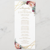 Elegant Blush Bourgondië Floral Gold Bruiloft Programmakaart (Achterkant)