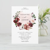 Elegant Blush Bourgondië Floral krans bruiloft Kaart (Staand voorkant)