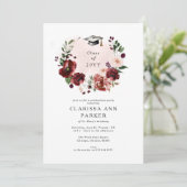 Elegant Blush Bourgondië Floral Wreath Afstuderen Kaart (Staand voorkant)