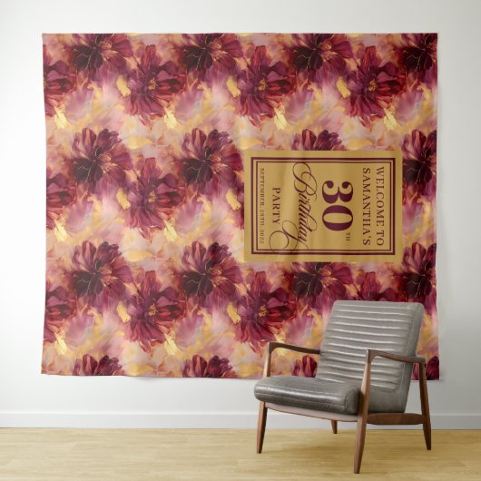 Elegant Blush Bourgondië Goud 30ste Verjaardagsfee Wandkleed (In Situ (horizontaal))