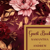 Elegant Blush Bourgondië Goud Bloemen Bruiloft Gastenboek