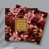 Elegant Blush Bourgondië Goud Bloemen Bruiloft Gastenboek