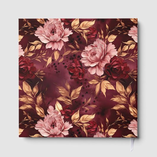 Elegant Blush Bourgondië Goud Bloemen Bruiloft Gastenboek (Achterkant)
