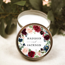 Elegant Blush Bourgondië Navy Bloemen Bruiloft Ronde Sticker