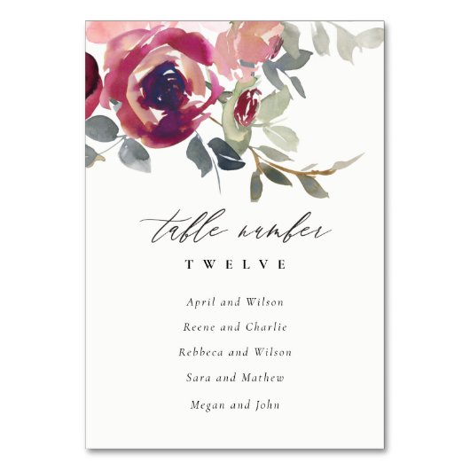 Elegant Blush Bourgondië Roos Floral Zitting Grafi Kaart (Voorkant)