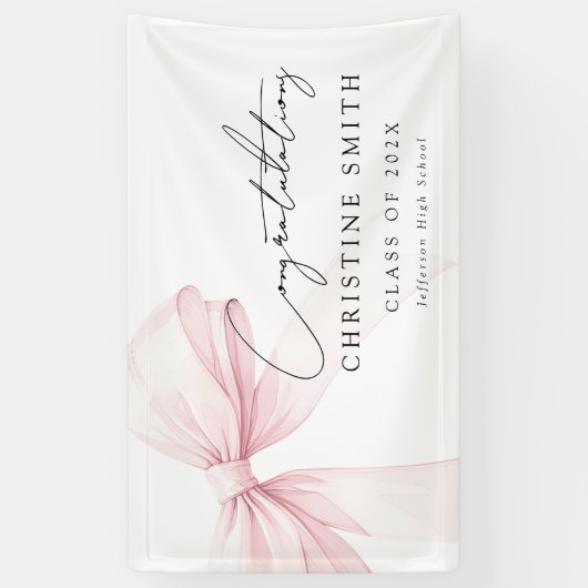 Elegant Blush Bow Text Congratulations Banner (Verticaal)