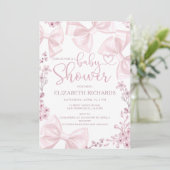 Elegant Blush Bow Theme Girl Baby shower Kaart (Staand voorkant)