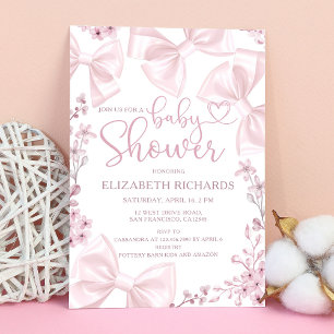 Elegant Blush Bow Theme Girl Baby shower Kaart