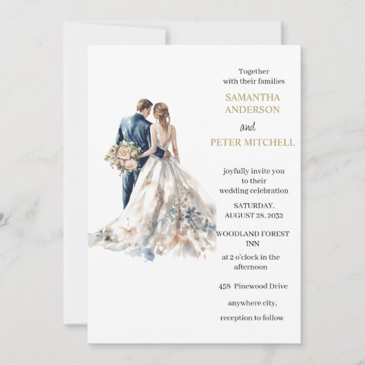 Elegant Blush Bruiloft Kaart (Voorkant)