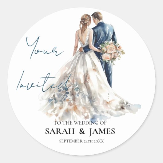 Elegant Blush Bruiloft Ronde Sticker (Voorkant)