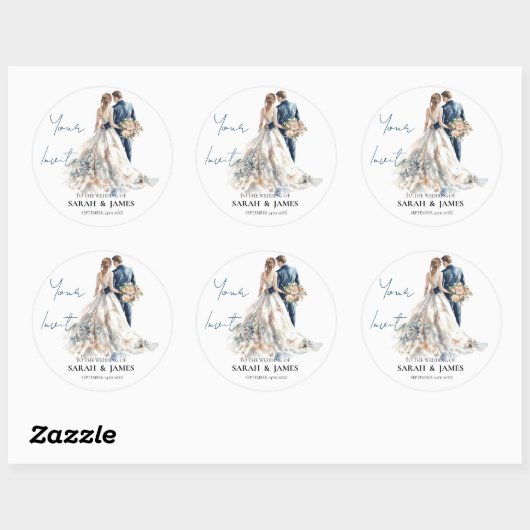 Elegant Blush Bruiloft Ronde Sticker (Vel)