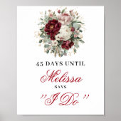 Elegant Blush Burgundy Countdown Bord Bruidsfeest Poster (Voorkant)