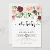 Elegant Blush Burgundy Floral Baby shower Kaart (Voorkant)
