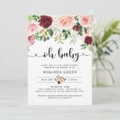 Elegant Blush Burgundy Floral Baby shower Kaart (Staand voorkant)