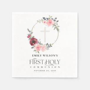 ELEGANT BLUSH BURGUNDY FLORAL FIRST HOLY COMMUNION SERVET