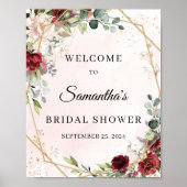 Elegant blush burgundy floral gold welkomstteken poster (Voorkant)