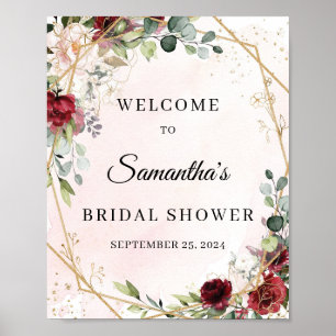 Elegant blush burgundy floral gold welkomstteken poster