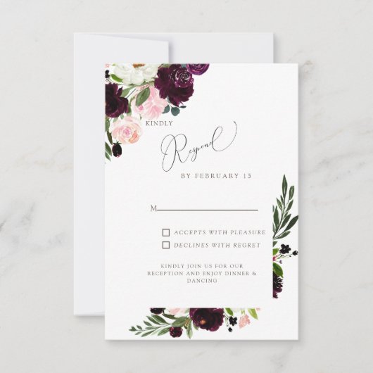 Elegant Blush & Burgundy Floral Wedding RSVP (Voorkant)