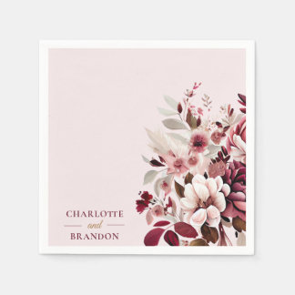 Elegant Blush Burgundy Floral Wedding Servet