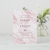 Elegant Blush & Burgundy Marble & Glitter Wedding Kaart (Staand voorkant)