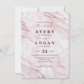 Elegant Blush & Burgundy Marble & Glitter Wedding Kaart (Voorkant)