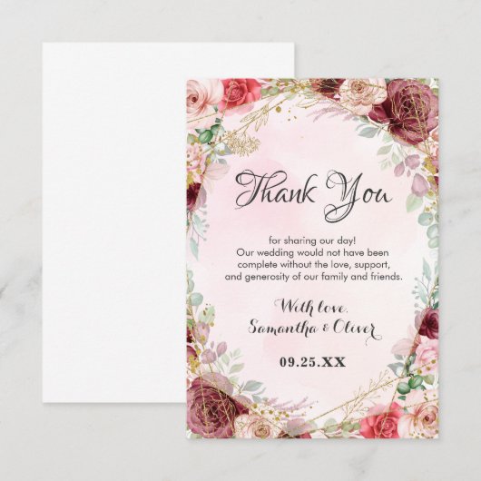 Elegant Blush Burgundy Roos Floral Jubileum Bedankkaart (Voorkant / Achterkant)