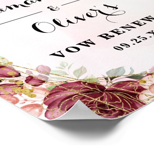 Elegant Blush Burgundy Roos Floral Jubileum Poster (Hoek)