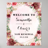 Elegant Blush Burgundy Roos Floral Jubileum Poster (Voorkant)