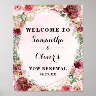 Elegant Blush Burgundy Roos Floral Jubileum Poster