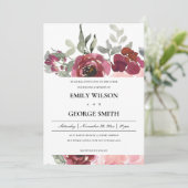 ELEGANT BLUSH BURGUNDY ROOS FLORAL WEDDING INVITE BEDANKKAART (Staand voorkant)