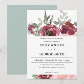ELEGANT BLUSH BURGUNDY ROOS FLORAL WEDDING INVITE BEDANKKAART (Voorkant / Achterkant)
