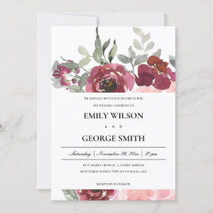 ELEGANT BLUSH BURGUNDY ROOS FLORAL WEDDING INVITE BEDANKKAART