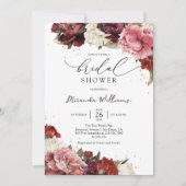 Elegant Blush Burgundy Roses Floral Bridal Shower Kaart (Voorkant)