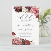 Elegant Blush Burgundy Roses Floral Bridal Shower Kaart (Staand voorkant)