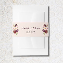 Elegant Blush & Burgundy Rozen Bouquet Wedding Uitnodigingen Wikkel