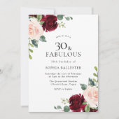 Elegant Blush & Burgundy Waterverf 30th Birthday Kaart (Voorkant)