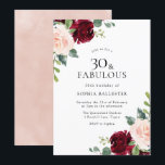 Elegant Blush & Burgundy Waterverf 30th Birthday Kaart<br><div class="desc">Elegant Blush & Burgundy Waterverf 30th Birthday Invitation We hebben ook veel andere uitnodigingen en collecties.</div>