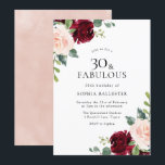 Elegant Blush & Burgundy Waterverf 30th Birthday Kaart<br><div class="desc">Elegant Blush & Burgundy Waterverf 30th Birthday Invitation We hebben ook veel andere uitnodigingen en collecties.</div>