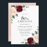 Elegant Blush & Burgundy Waterverf 80th Birthday Kaart<br><div class="desc">Elegant Blush & Burgundy Waterverf 80th Birthday Invitation We hebben ook veel andere uitnodigingen en collecties.</div>