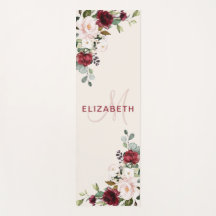 Elegant Blush Burgundy Waterverf Floral Monogram