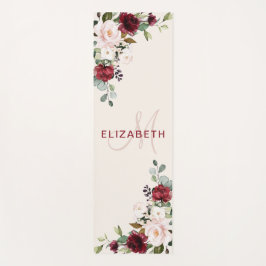 Elegant Blush Burgundy Waterverf Floral Monogram Yogamat