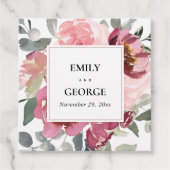 ELEGANT BLUSH BURGUNDY WATERVERF FLORAL WEDING BEDANKJES LABELS (Voorkant)