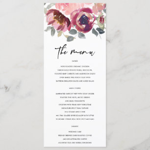 ELEGANT BLUSH BURGUNDY WATERVERF FLORAL WEDING MENU