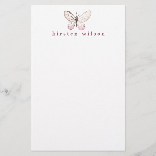 Elegant Blush Butterfly - Aangepast Briefpapier (Voorkant)