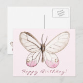 Elegant Blush Butterfly Birthday Briefkaart (Voorkant / Achterkant)