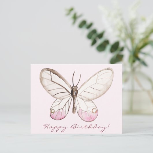 Elegant Blush Butterfly Birthday Briefkaart (Staand voorkant)