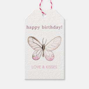 Elegant Blush Butterfly Birthday Gift Labels Cadeaulabel